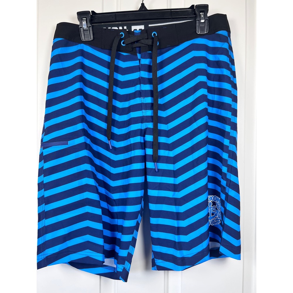 Dixxon Flannel Co Mens Board Shorts Blue Chevron Stripe Swim Trunks Size 30